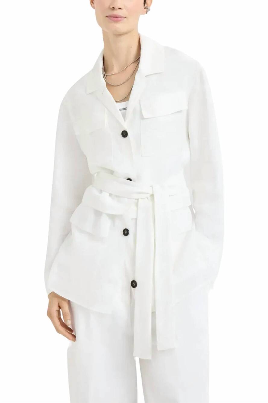 NEW BRUNELLO CUCINELLI women's twill safari jacket in white